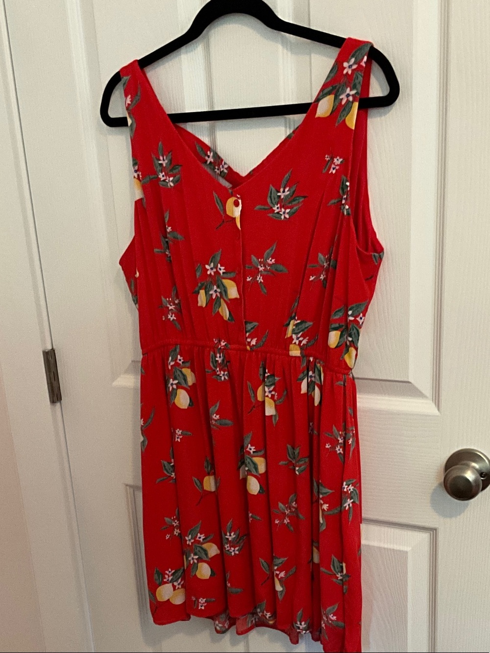 Red Sleeveless Mini Dress with Lemon Floral Print